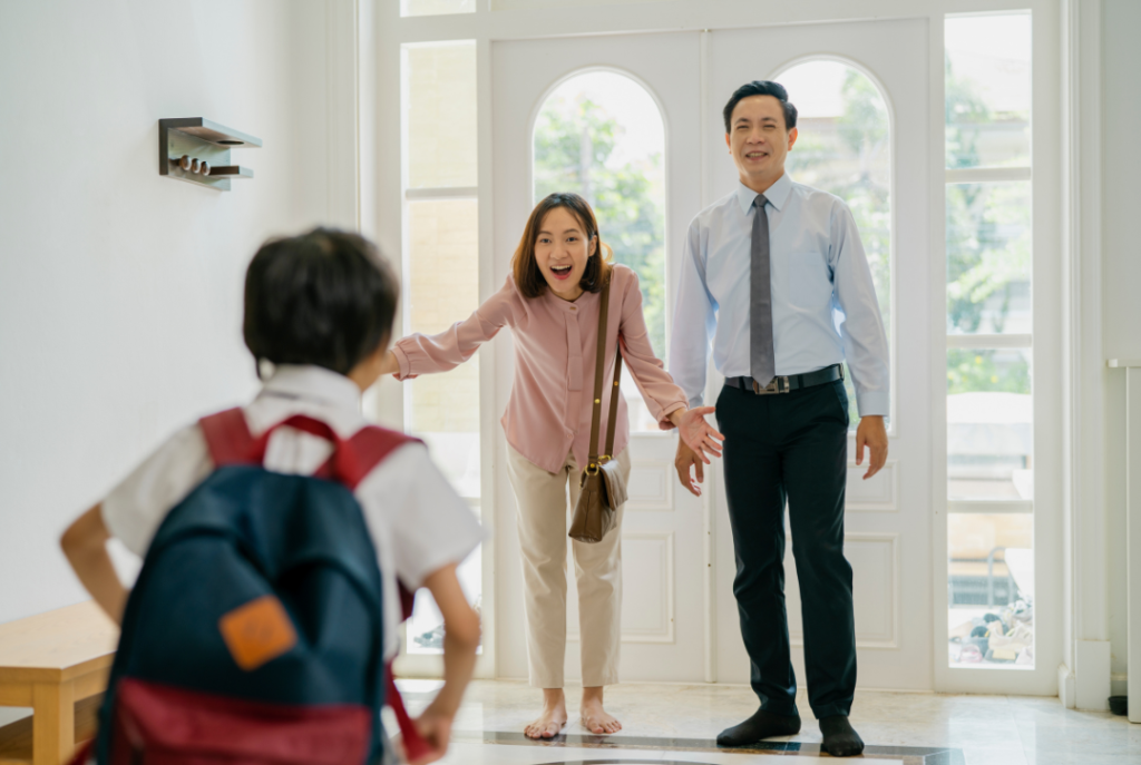 They are welcoming their son from school happily because of the I-485 smooth application
